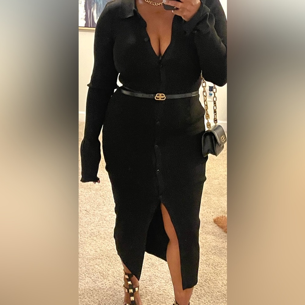 Micas bell sleeve button sweater dress